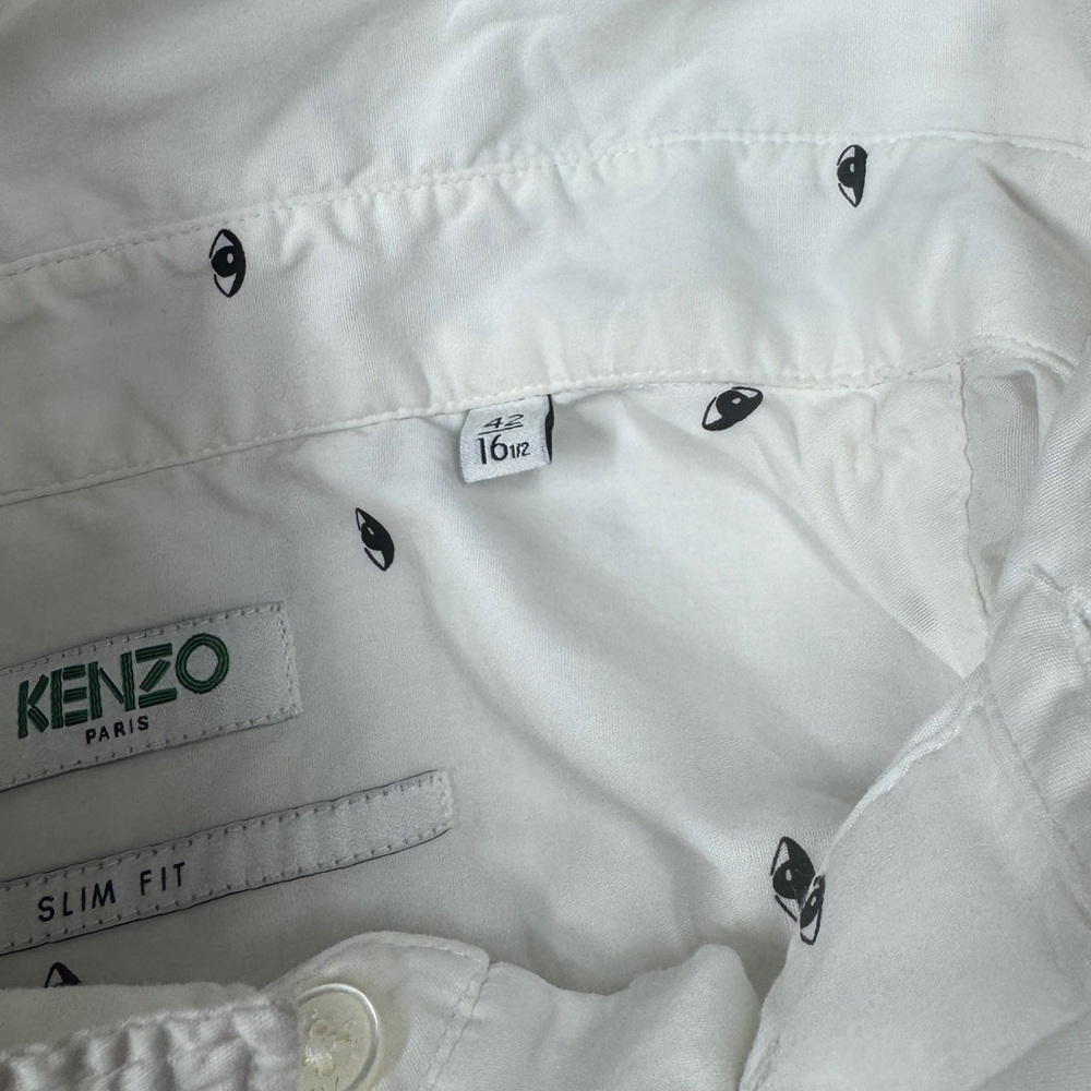 Kenzo Paris White Multi Eye Cotton Poplin Blend Slim Fit Collared Shirt 42-16.5 - Picture 15 of 16